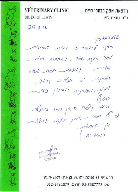 א אישור וטרינרי לחוג חיות